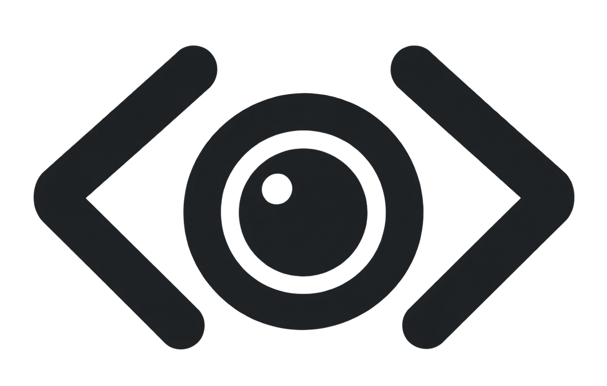 media-steiner.de logo: A camera lens between code brackets, representing IT consulting and photography.